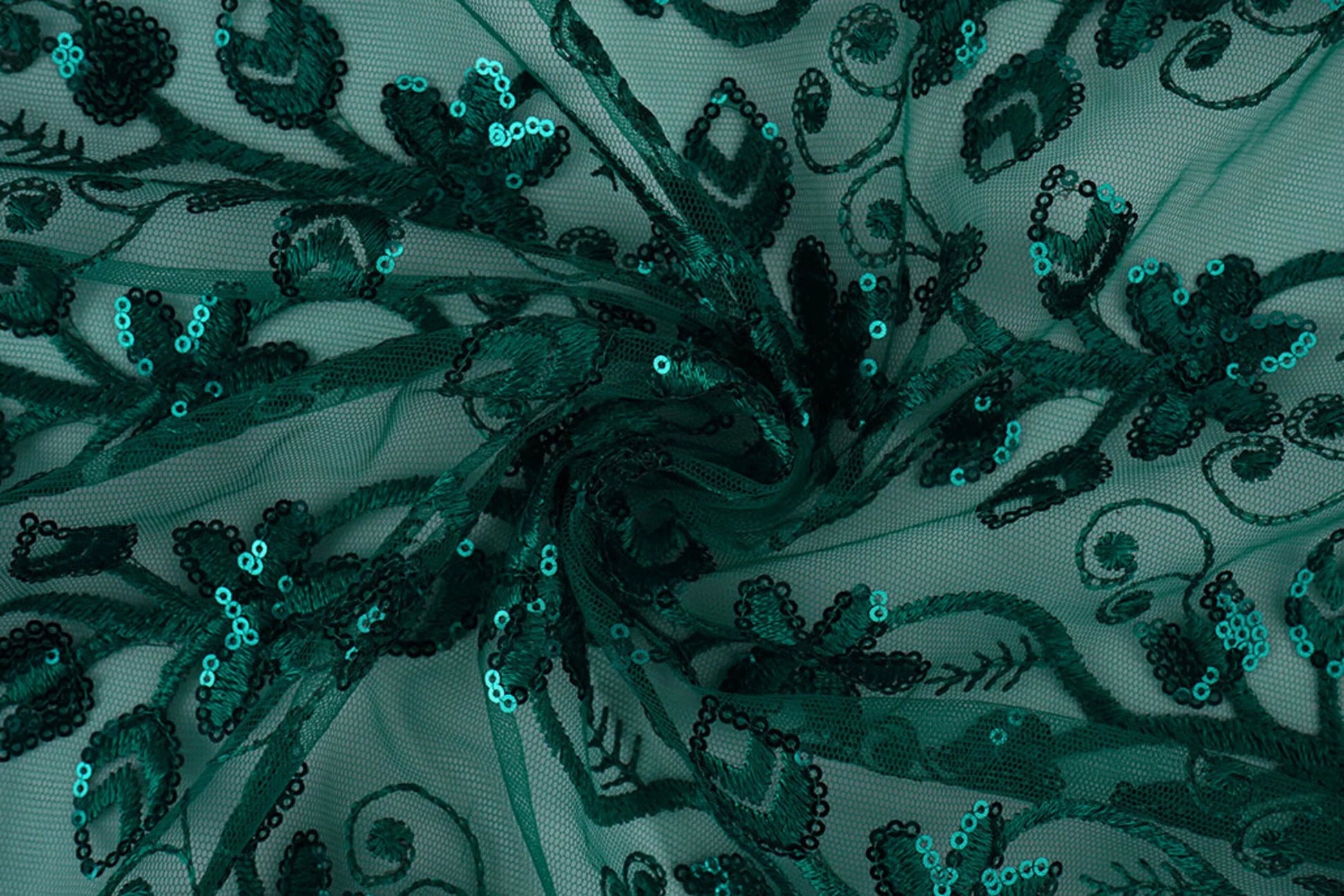 Image of Lace fabric | Embroidered tulle with sequins 160 g/m² - emerald – available at Šarlotes audumi