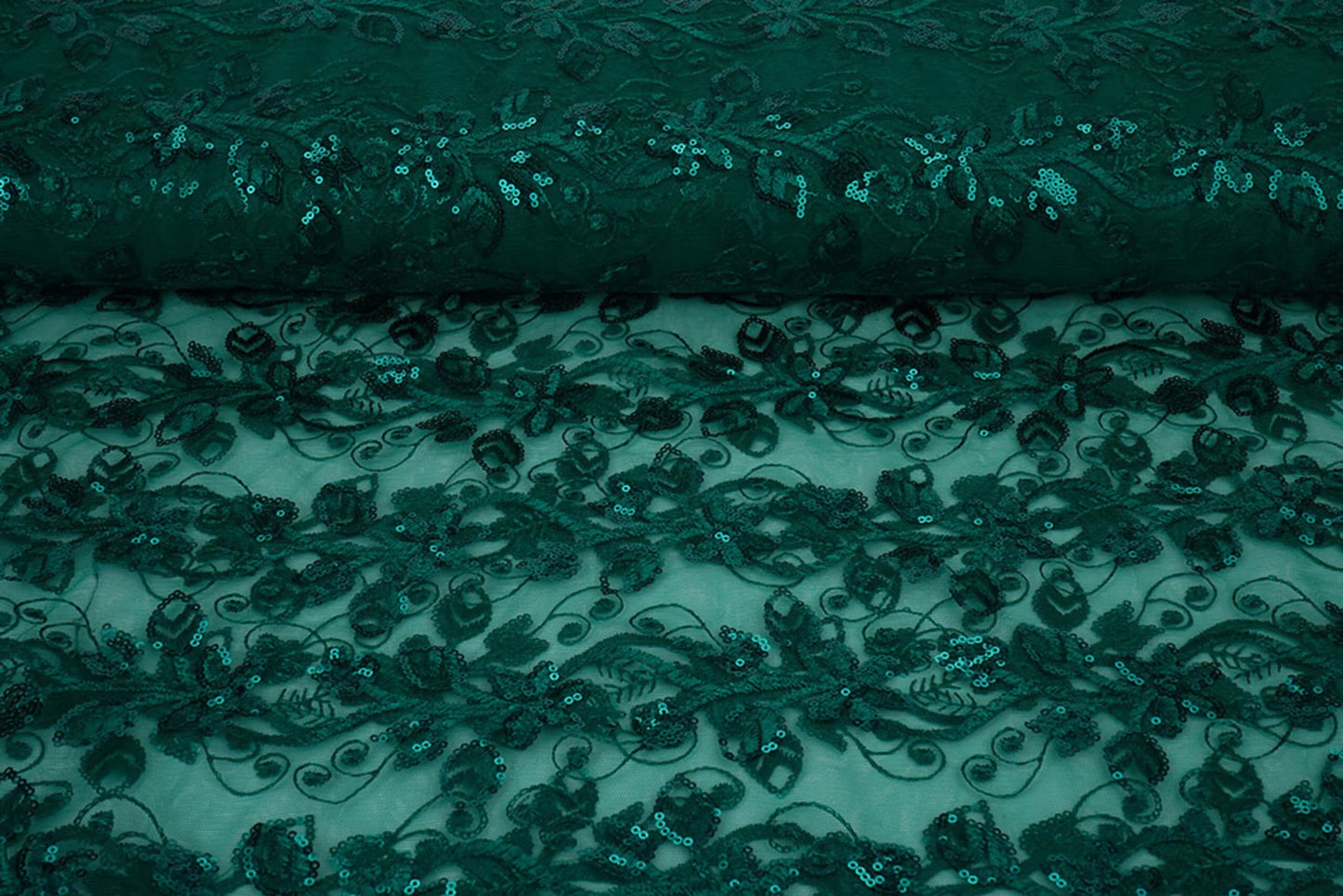 Image of Lace fabric | Embroidered tulle with sequins 160 g/m² - emerald – available at Šarlotes audumi