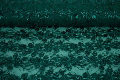 Image of Lace fabric | Embroidered tulle with sequins 160 g/m² - emerald – available at Šarlotes audumi
