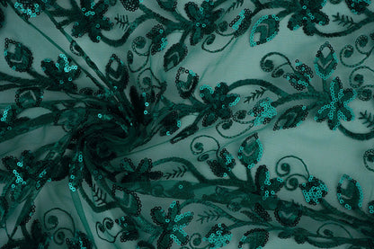 Image of lace fabric | Embroidered tulle with sequins 160 g/m² - emerald – available at Charlote's Fabrics