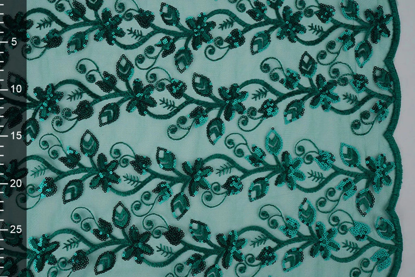 Image of lace fabric | Embroidered tulle with sequins 160 g/m² - emerald – available at Šarlotes audumi