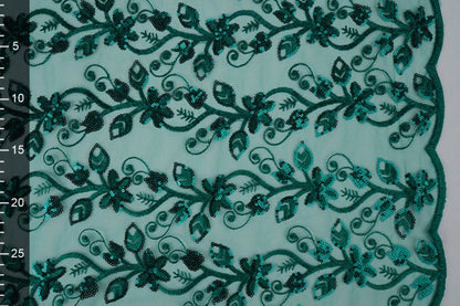 Image of lace fabric | Embroidered tulle with sequins 160 g/m² - emerald – available at Šarlotes audumi