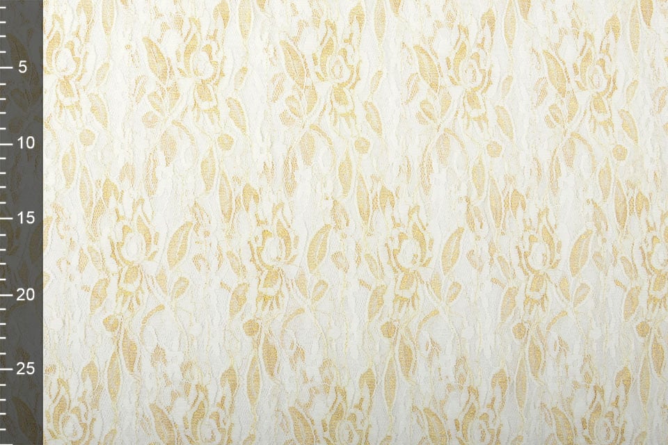 Tissu en dentelle fin avec doré - noir 90 g/m²