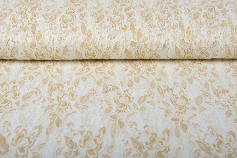 Tissu en dentelle fin avec doré - noir 90 g/m²