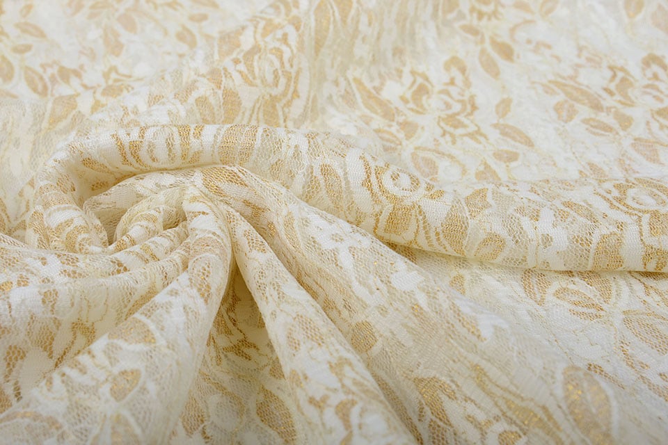 Tissu de dentelle fin avec dorures - noir 90 g/m²