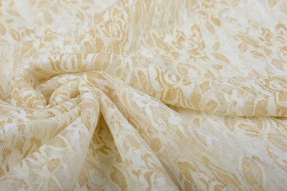 Tissu de dentelle fin avec dorures - noir 90 g/m²