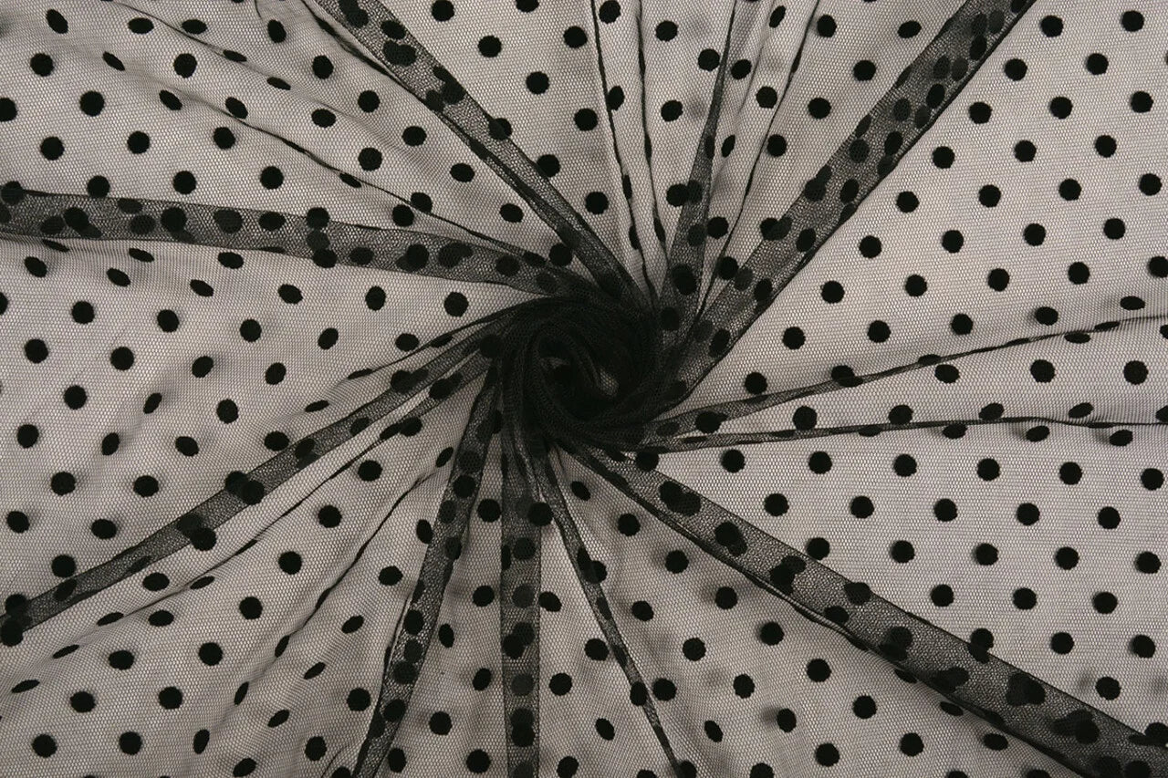 Image of soft tulle with velvet polka dots - black – available online at Charlotte's Fabrics