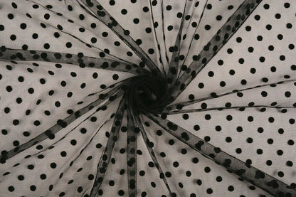 Image of soft tulle with velvet polka dots - black – available online at Charlotte's Fabrics