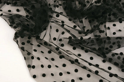 Image with soft tulle with velvet dots - black, available online at Šarlotes audumi