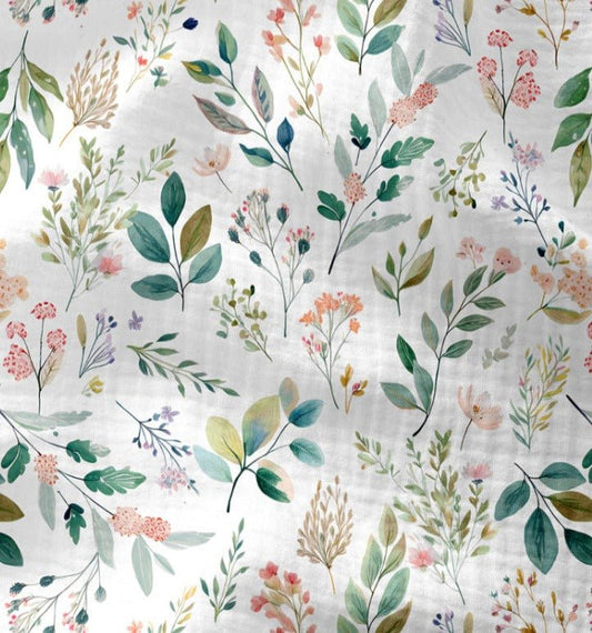 Muslin - motifs de feuillage naturel et de fleurs 120 g/m² – disponible chez Šarlotes audumi