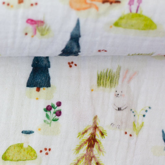 Mousseline - ours et renard dans la forêt 130 g/m²