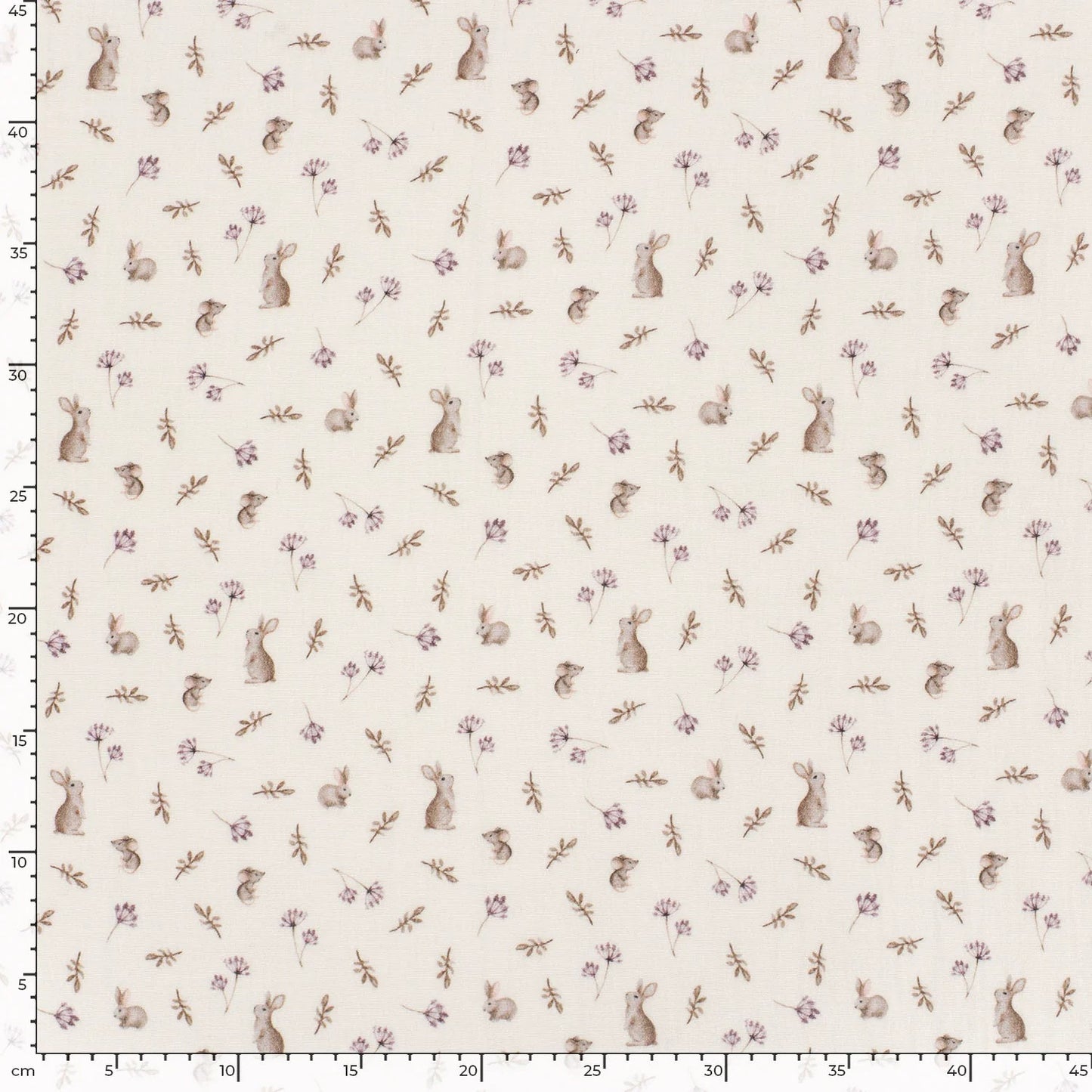 Image with Muslin - rabbits and flowers on milky white 130 g/m² – available at Charlotte's Fabrics