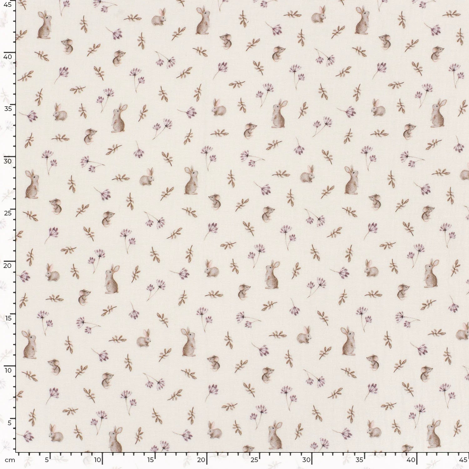 Image with Muslin - rabbits and flowers on milky white 130 g/m² – available at Charlotte's Fabrics