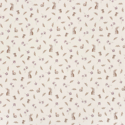 Muslin with rabbits and flowers on milky white 130 g/m² – available at Charlotte Fabrics