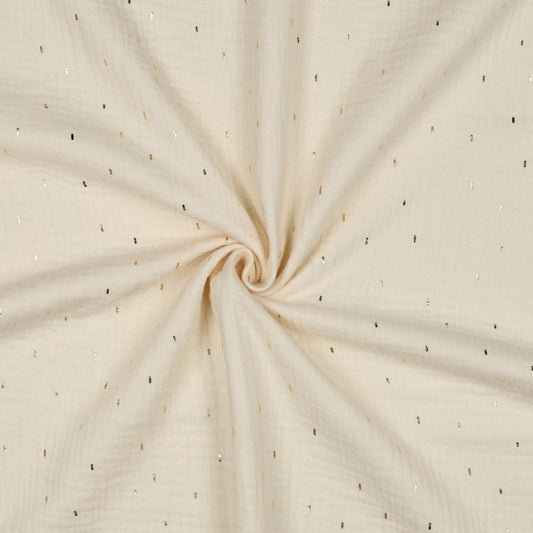 Mousseline - pois dorés sur fond blanc chaud 125 g/m²
