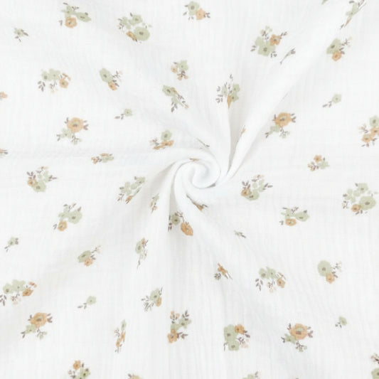 Mousseline - fleurs sur fond orange 130 g/m²
