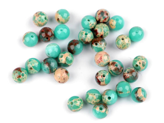 Perles de jaspe océan Ø8 mm | 12 pièces | Turquoise à motif