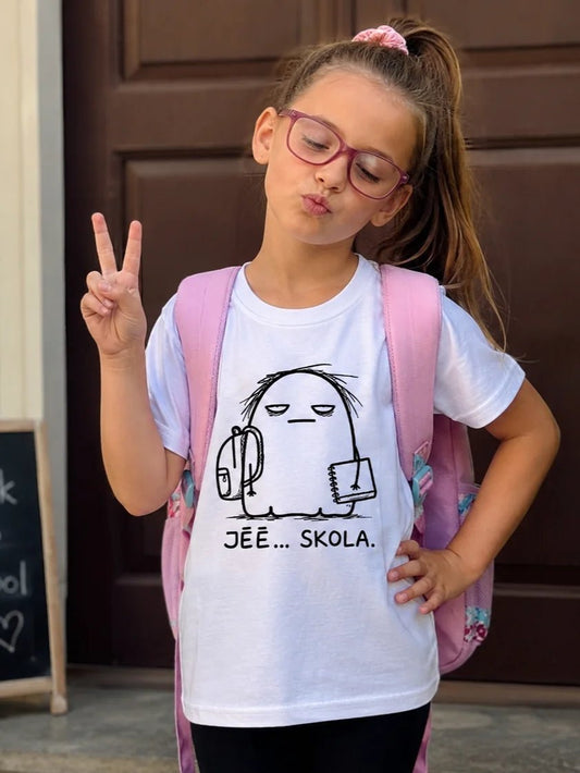 Attēls ar Organiskās kokvilnas T-krekls "Jē... skola" – pieejams internetā Šarlotes audumi