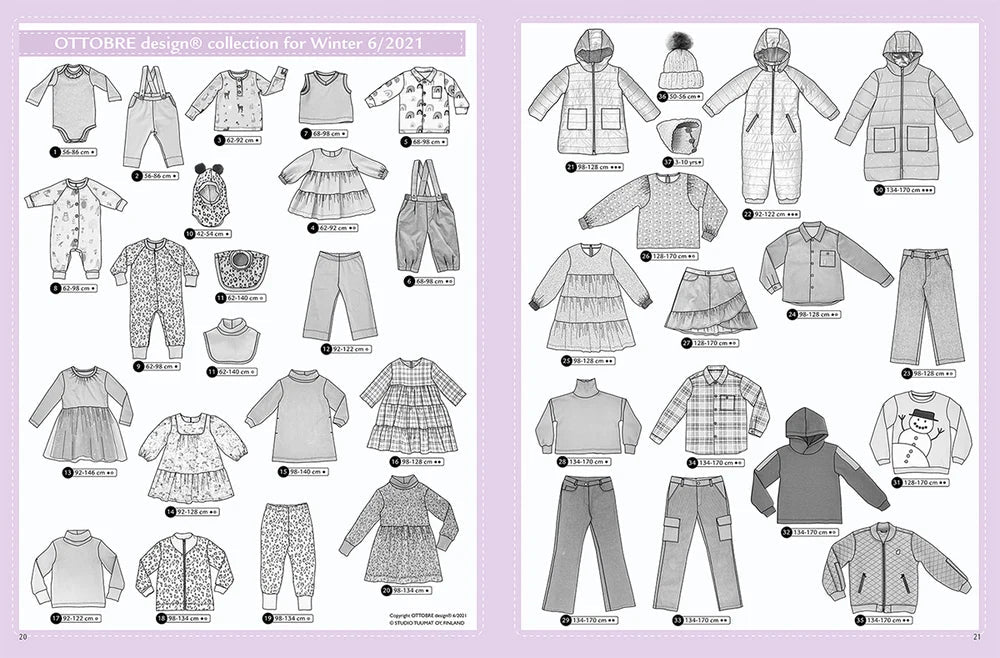 Kuva: OTTOBRE design Kids Winter – englanninkielinen lastenvaatteiden kaavalehti – saatavilla verkossa Charlottes-kangasverkkokaupasta