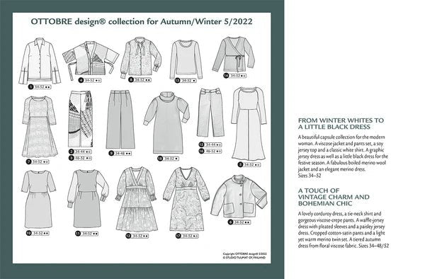 Kuva tuotteesta OTTOBRE design Woman 5/2022 – englanninkielinen naistenvaatteiden kaavalehti – saatavilla verkkokaupasta Šarlotes audumi