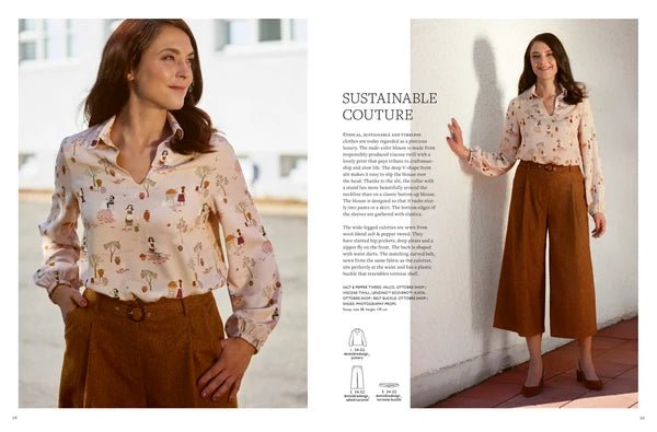 Kuva tuotteesta OTTOBRE design Woman 5/2023 – englanninkielinen naisten vaatteiden kaavalehti – saatavilla verkossa Šarlotes audumi