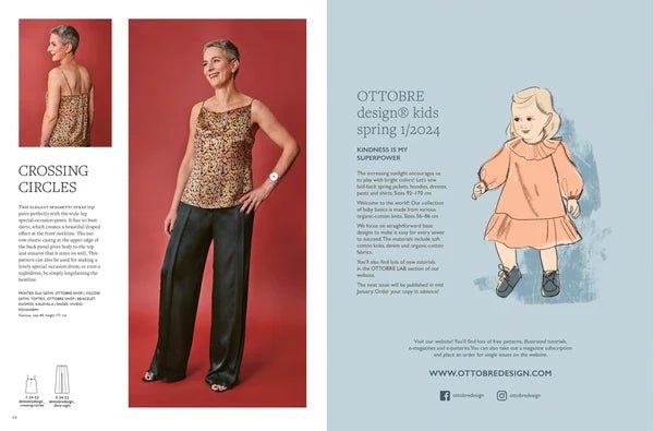 Kuva OTTOBRE design Woman 6/2023 - englanninkielisestä naisten vaatekaavojen lehdestä – saatavilla verkossa Šarlotes audumi -kaupassa