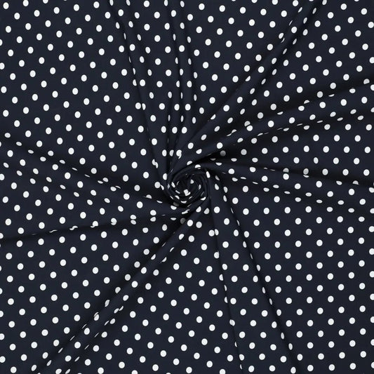 Image of swimsuit fabric - polka dots on dark blue 155 g/m² – available at Šarlotes audumi