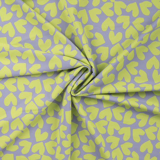 Swimwear lycra fabric - hearts on smoky lilac 220 g/m² | UPF 50+