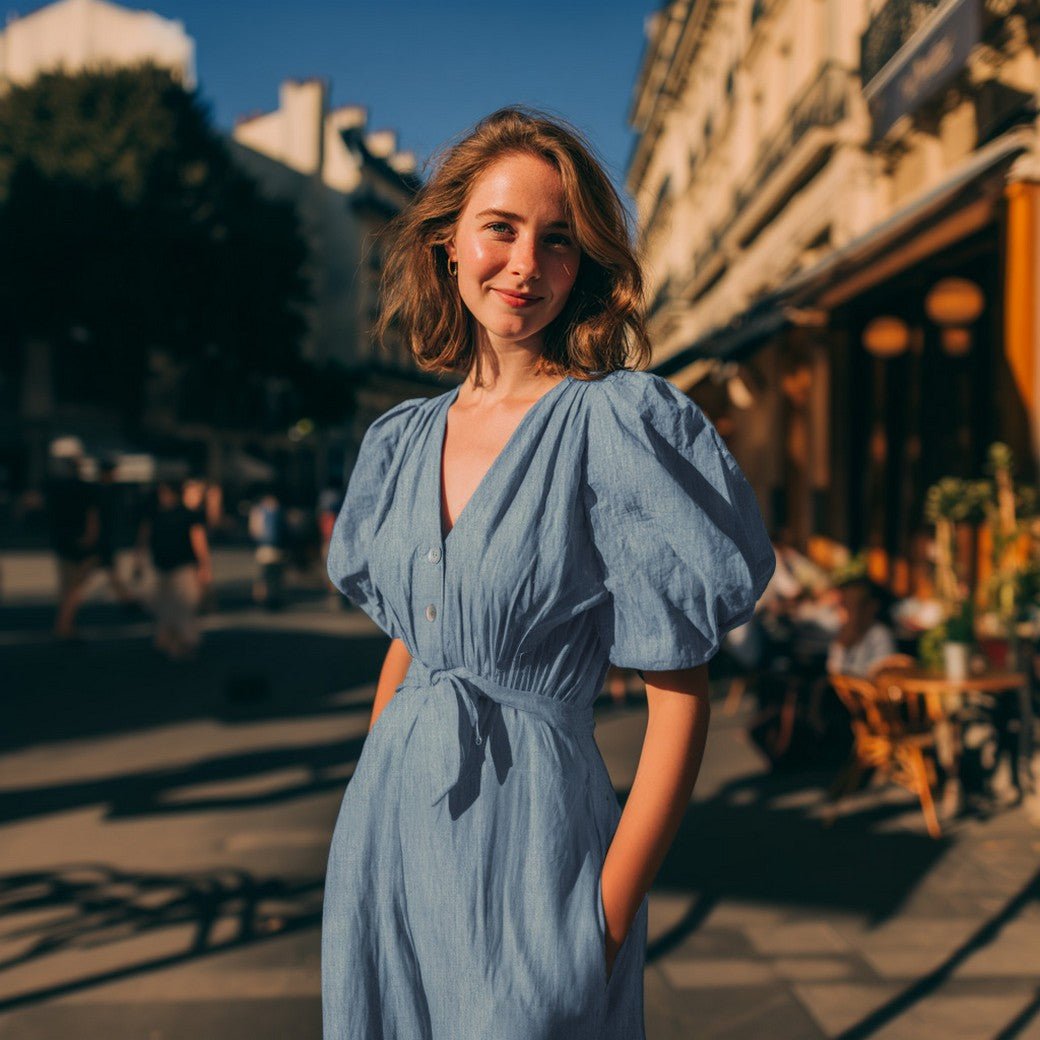 Image with thin denim fabric for dresses, shirts - light blue 135 g/m² – available at Šarlotes audumi