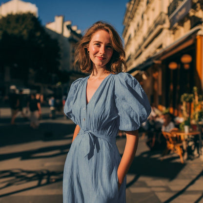 Image with thin denim fabric for dresses, shirts - light blue 135 g/m² – available at Šarlotes audumi
