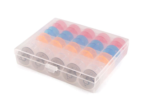 Plastic case for storing bobbins with bobbins