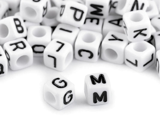 Plastic letter beads, 6×6 mm cubes