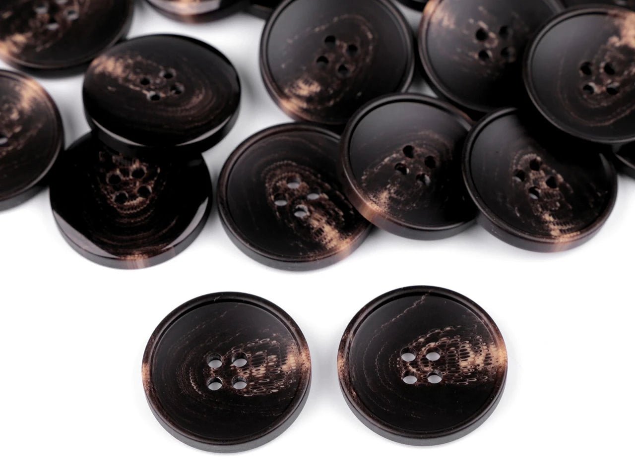 Boutons en plastique 27 mm, marron foncé avec touche beige