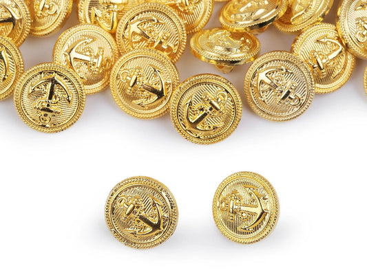Button on shank 15.4 mm - gold anchor