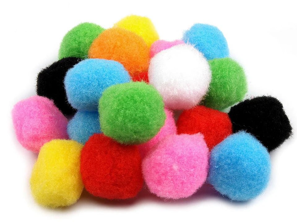 Image with pom poms Ø25 mm for decoration and crafts, 100 pcs. – available at Šarlotes audumi