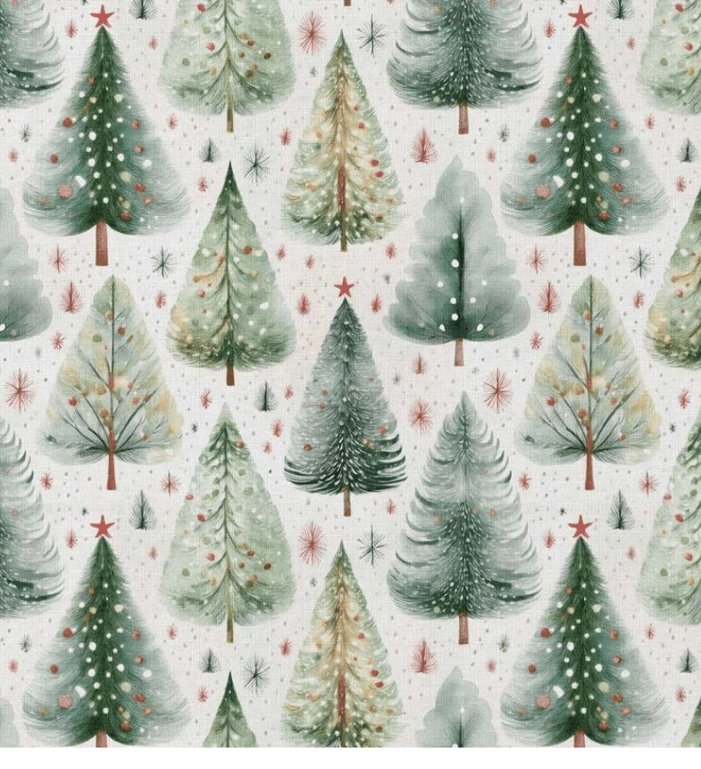 Image avec tissu Premium 100 % coton - sapins 115 g/m² – disponible chez Šarlotes audumi