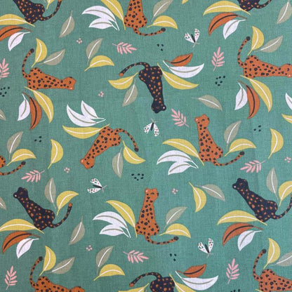 Premium 100% cotton fabric - Leopards in the tropics 115 g/m²
