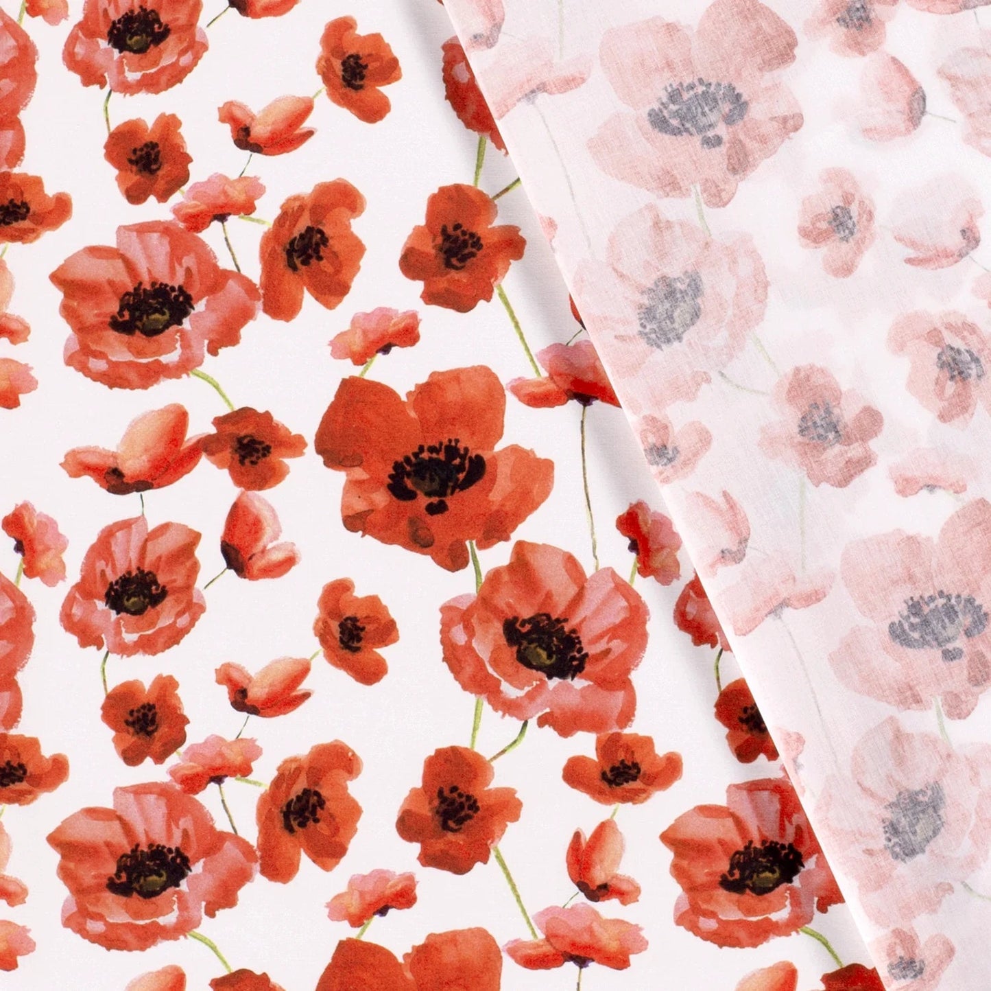 Premium 100 % Baumwollstoff mit Mohnblumen auf weißem Hintergrund 110 g/m²