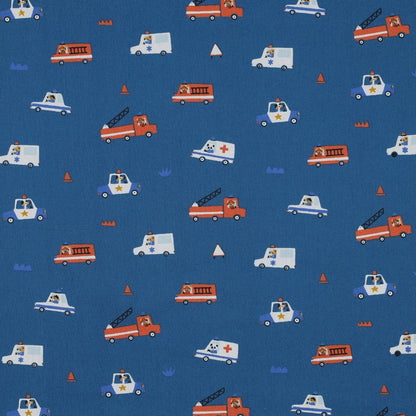 Tissu premium 100 % coton - voitures de police, de pompiers et d'ambulance 110 g/m² (certifié GOTS)