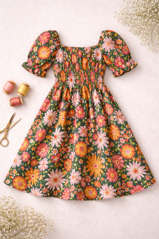 Image of Premium 100% cotton fabric - flowers on green 115 g/m² – available at Šarlotes audumi