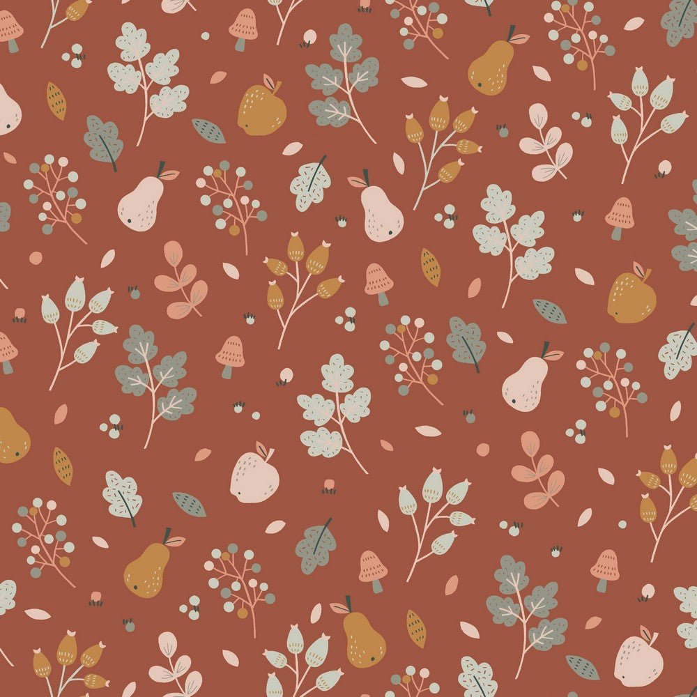 Premium 100% cotton fabric - flowers on a brick-red background 110 g/m²