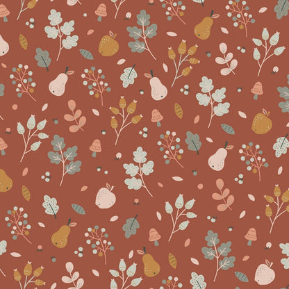 Premium 100% cotton fabric - flowers on a brick-red background 110 g/m²