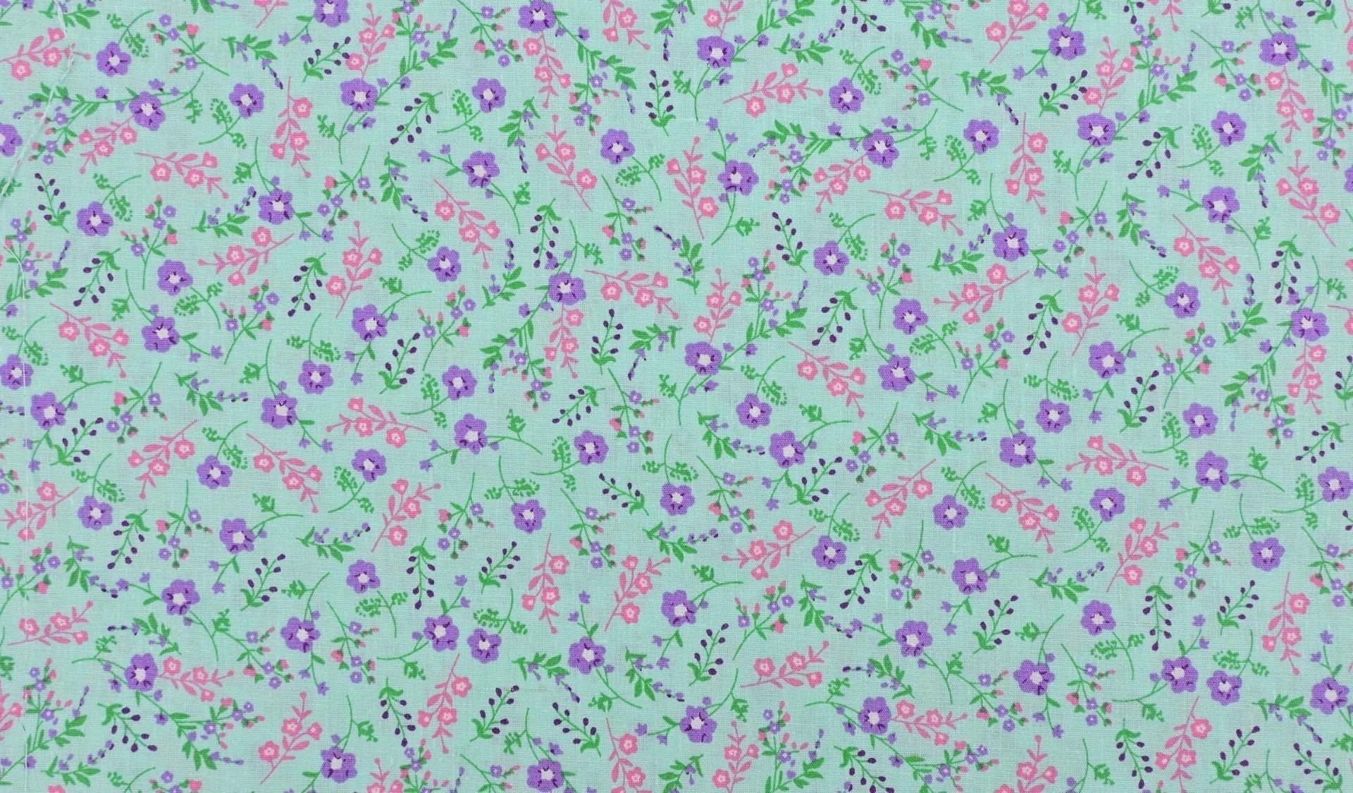 Tissu premium 100 % coton, motif de fleurs sur fond bleu, 115 g/m²
