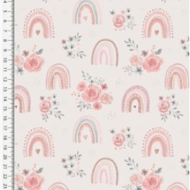 Image en tissu Premium 100 % coton - roses et arcs-en-ciel 130 g/m² – disponible chez Šarlotes audumi