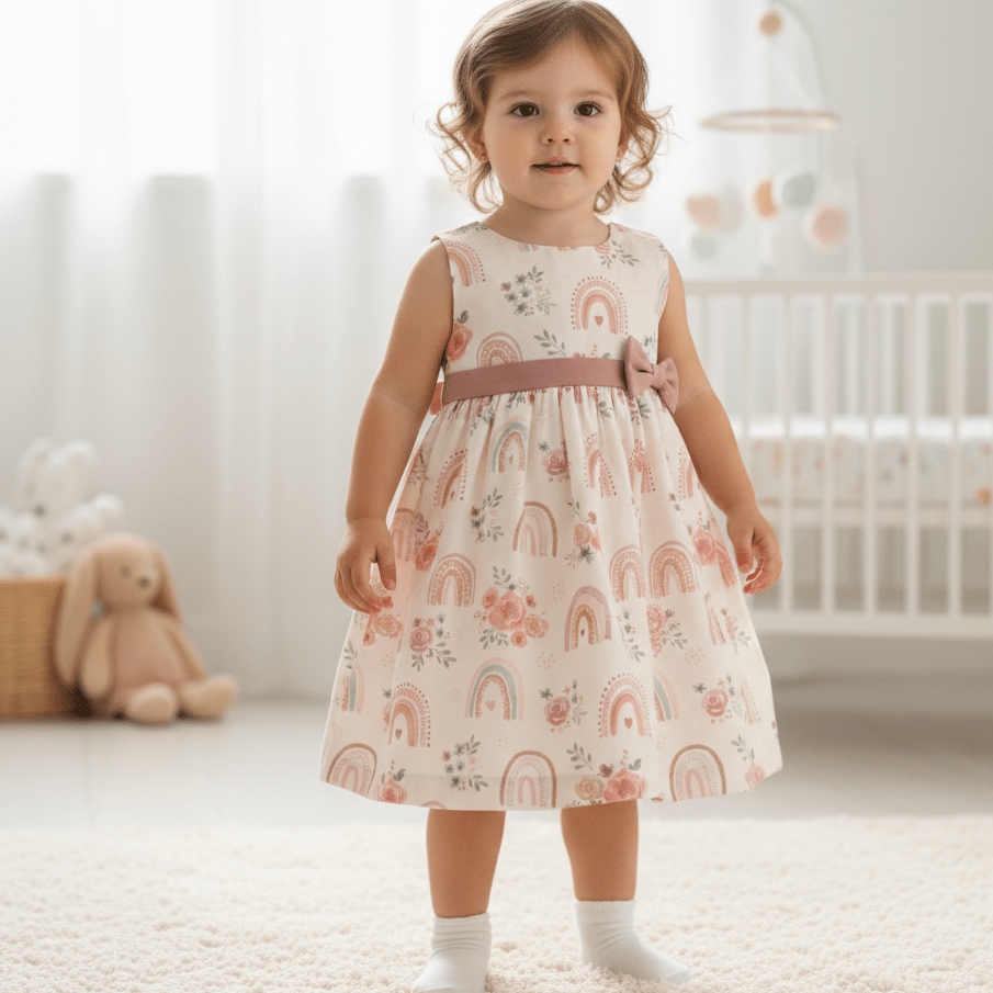 Image avec tissu Premium 100 % coton - petites roses avec des arcs-en-ciel 130 g/m² – disponible chez Šarlotes audumi