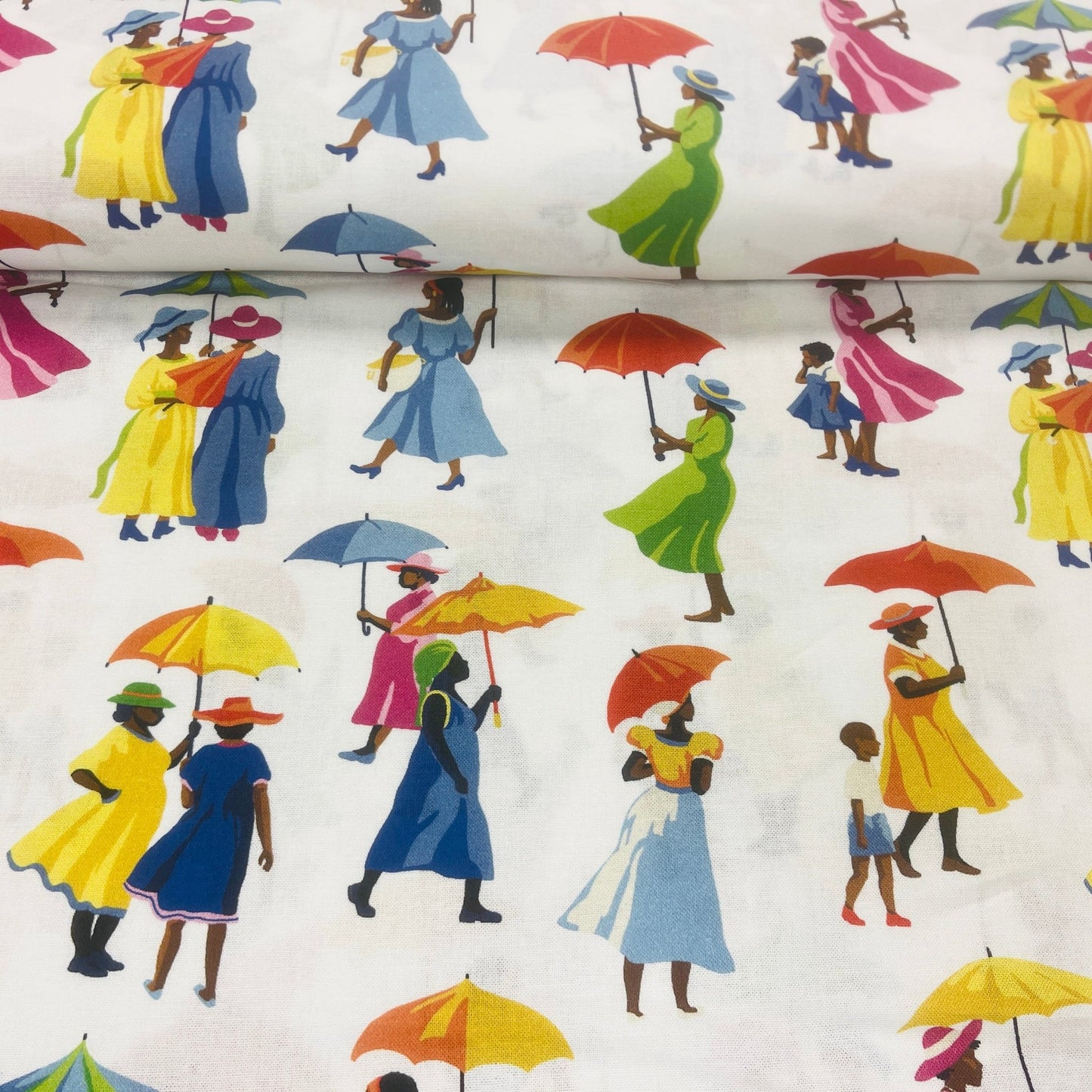 Tissu premium 100 % coton – femmes avec parapluies 115 g/m²