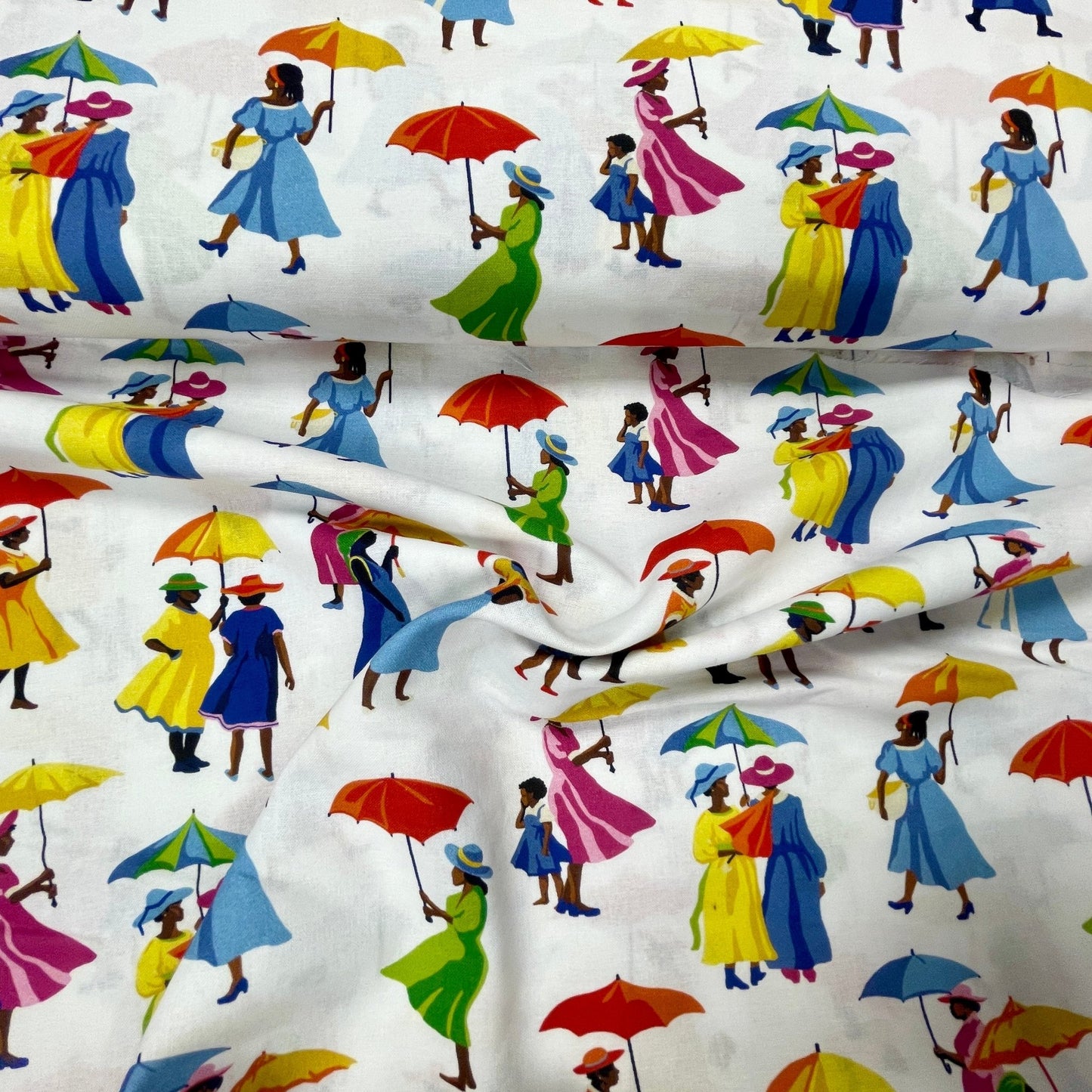 Tissu premium 100 % coton – femmes avec parapluies 115 g/m²
