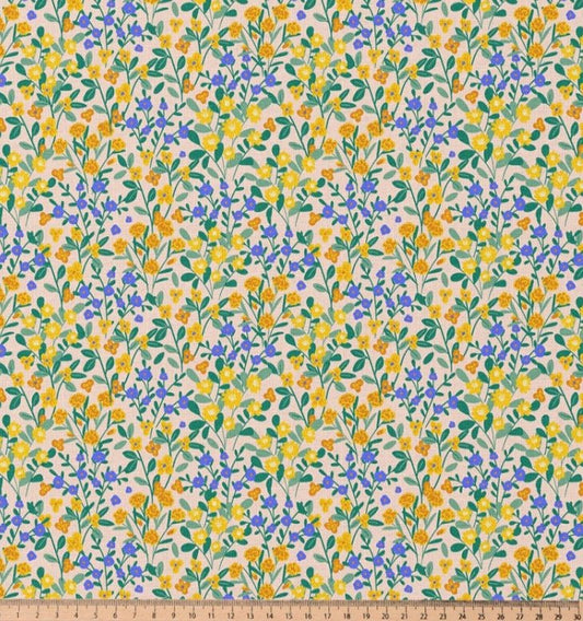 Image with premium 100% cotton fabric - delicate floral meadow 115 g/m² – available at Šarlotes audumi