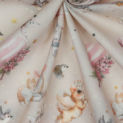 Tissu premium 100 % coton avec licornes sur fond rose pâle 105 g/m²