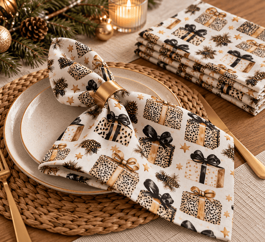 Kuva Premium 100 % puuvillakangasta – jouluiset leopardilahjat – saatavilla verkossa Šarlotes audumi